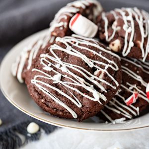 Chocolate peppermint cookies in a bowl on the counter
