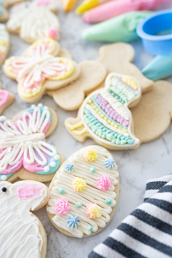 An assortment of easter sugar cookies shaped without cutters.