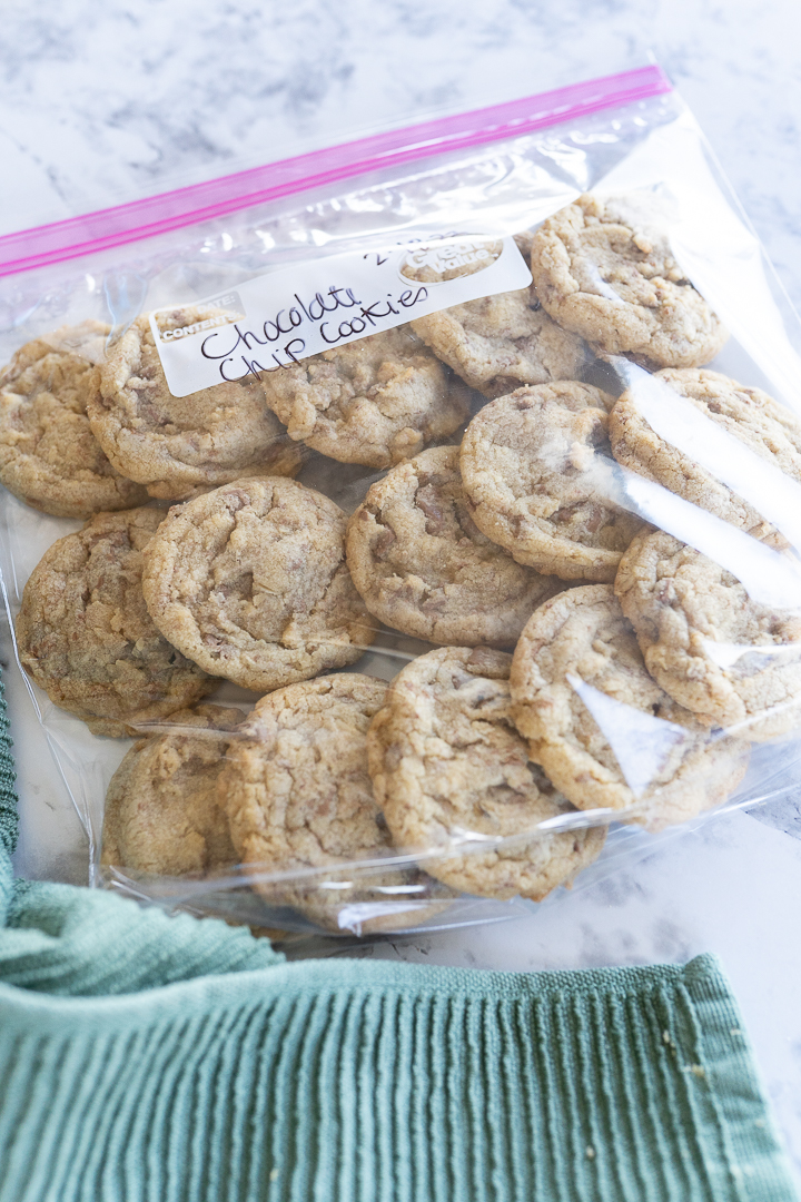 Cookies in a bag ready to go in the freezer. 