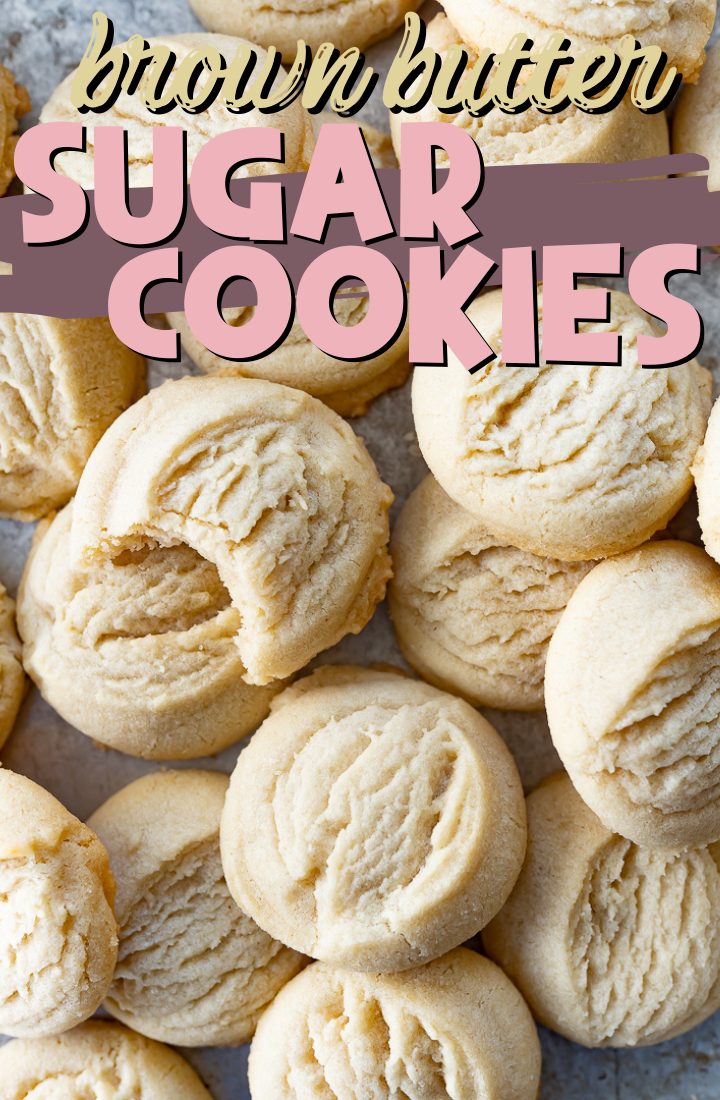 pin image for brown butter sugar cookies with text overlay.