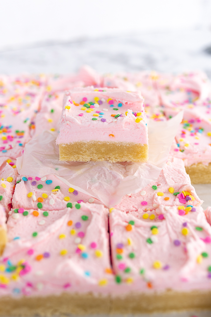 Sugar cookie bar with buttercream frosting. 