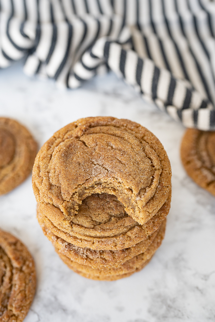 An aerial view of a stack of molasses cookies. 
