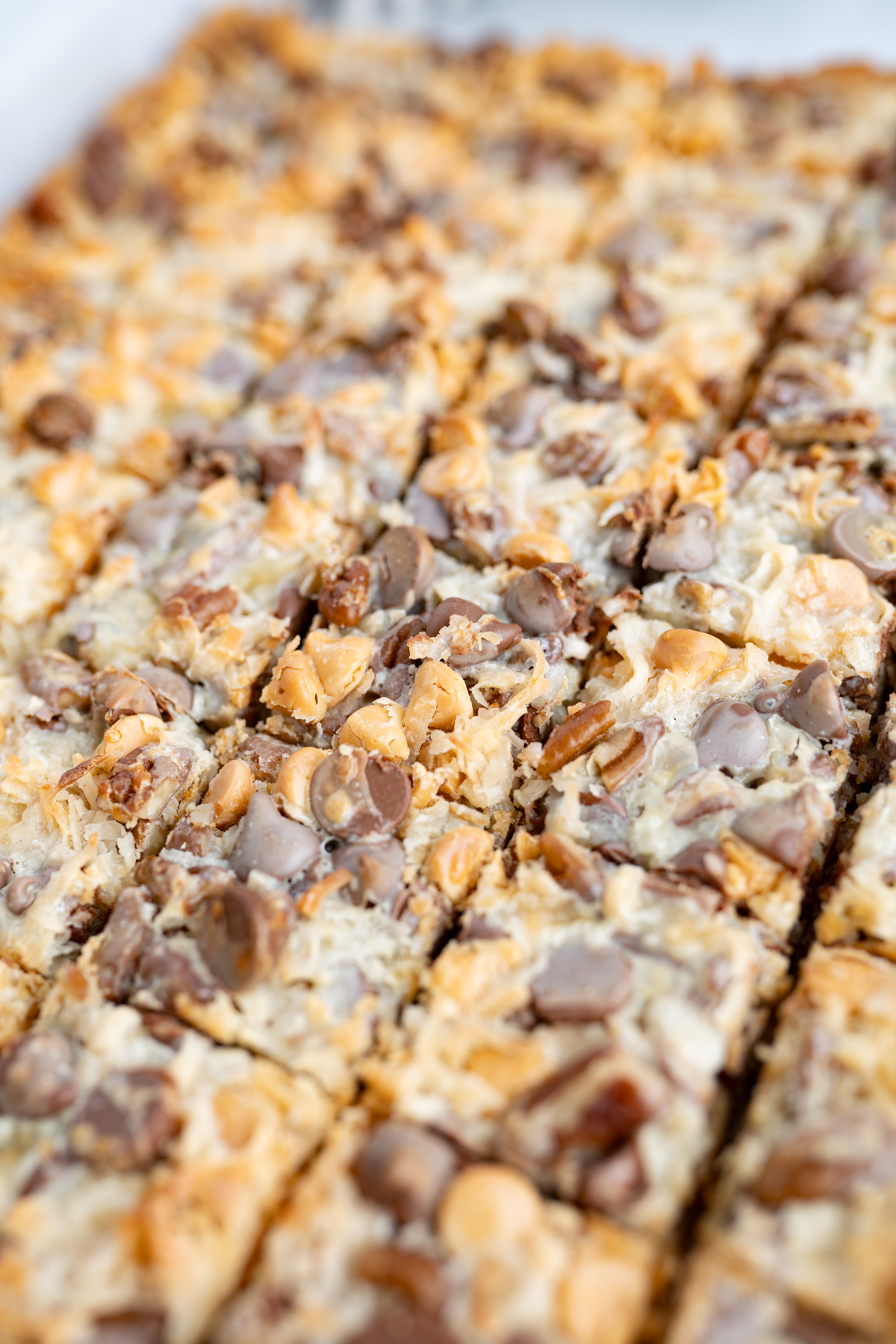 Side view of cooked 7 layer bars. 