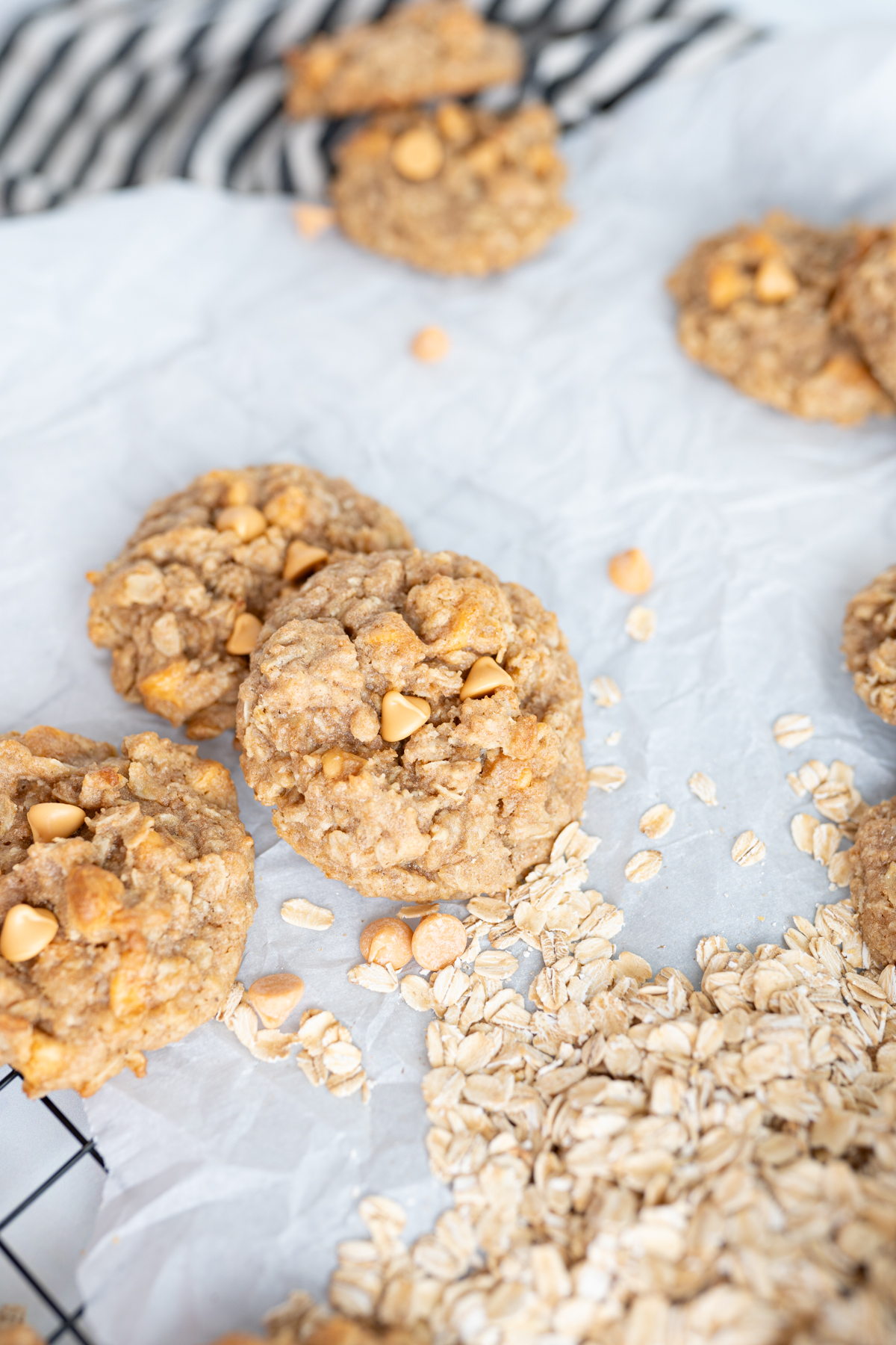 Clusters of oatmeal scotchies on the counter. 