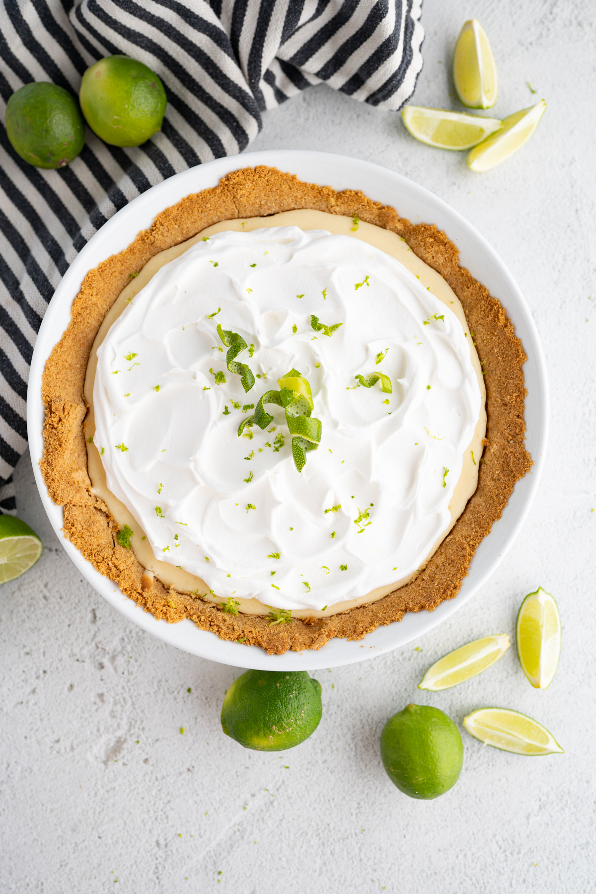 Aerial view of a key lime pie. 