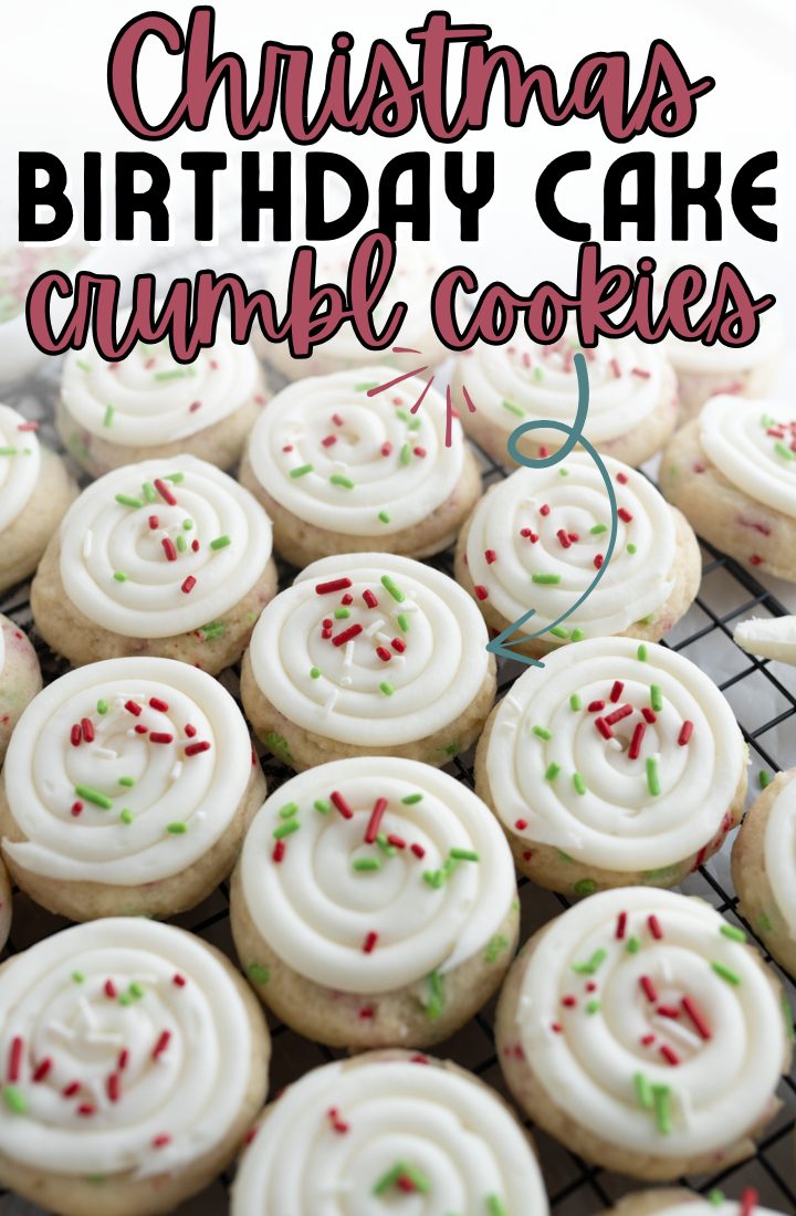 Crumbl birthday cake cookies with christmas sprinkles.