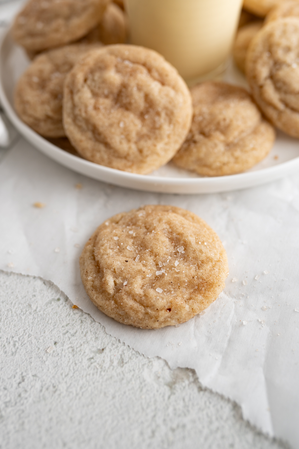 A snickerdoodle made with egg nog on the counter. 