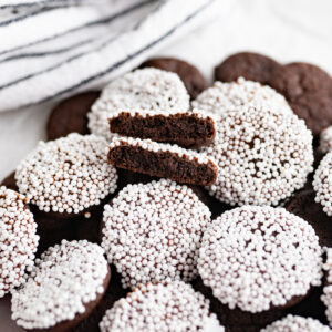 A pile of snocap cookies, made to look like the treat!