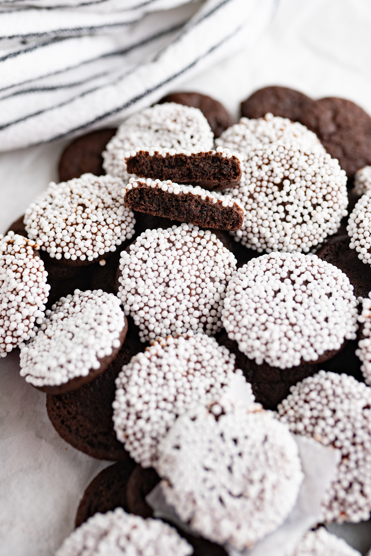 A pile of snocap-inspired cookies. 