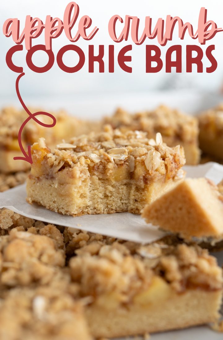 A soft-baked apple crumb cookie bar.