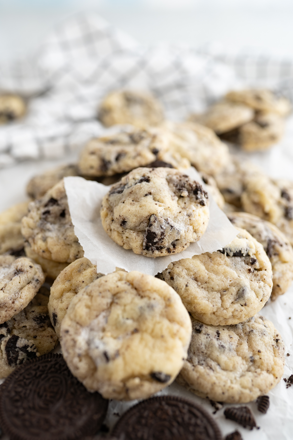 Close up of oreo cake batter marshmallow cookies. 