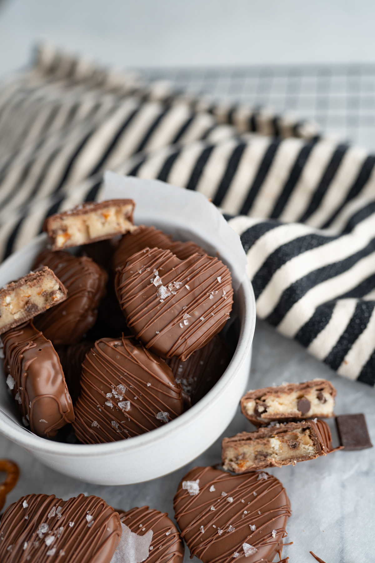 A cookie dough bite covered with chocolate. 