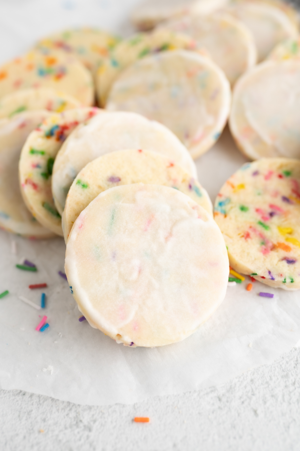 Close up of a roll out cake batter meltway cookie. 
