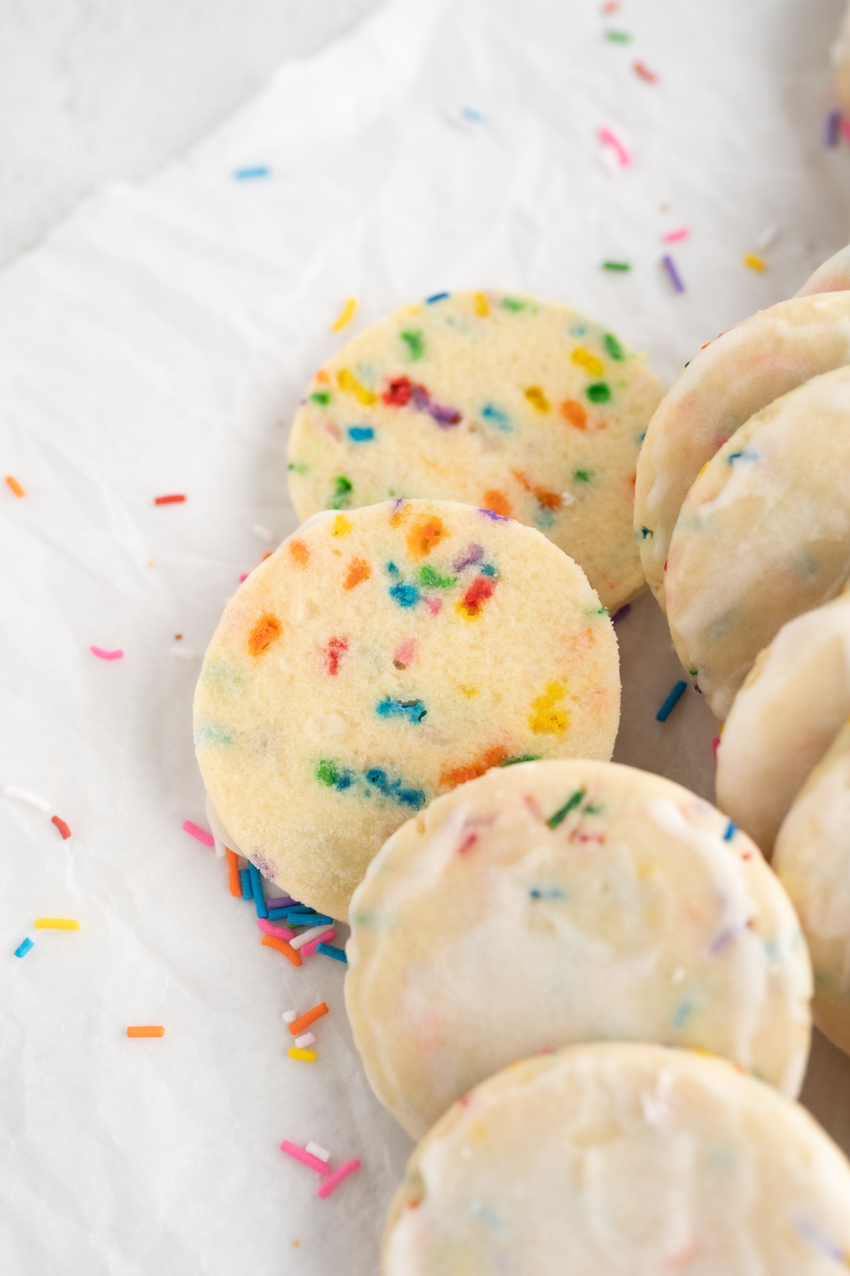 cake batter cookie with sprinkles inside. 
