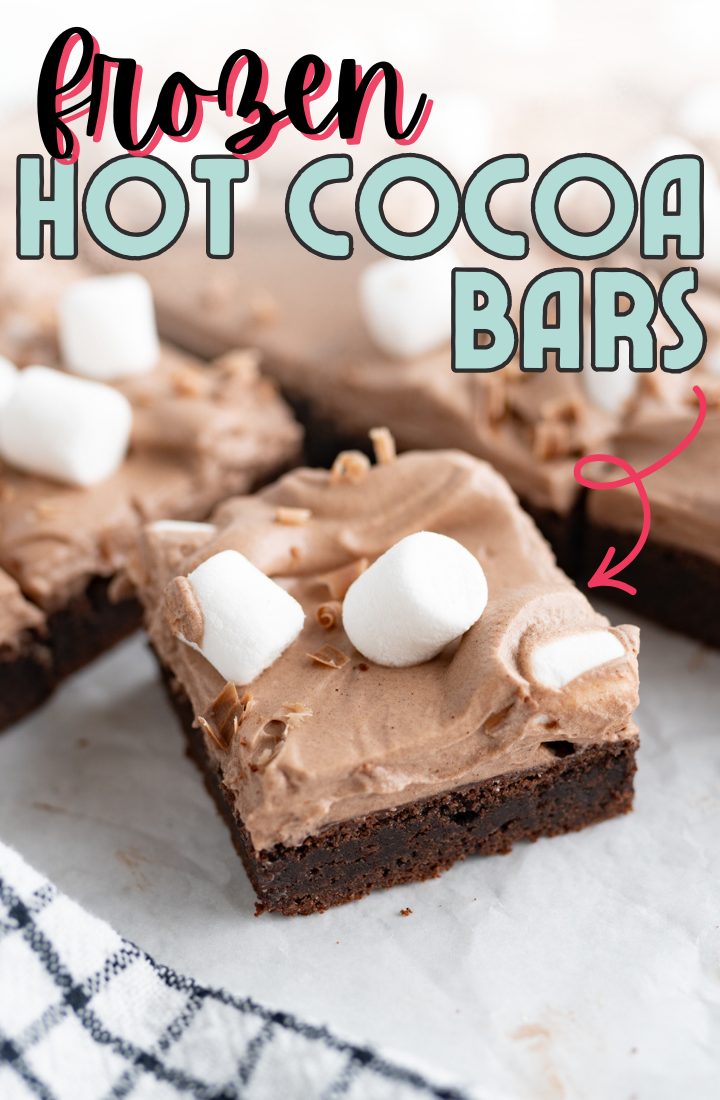 A frozen hot cocoa bar topped with mousse and marshmallows.
