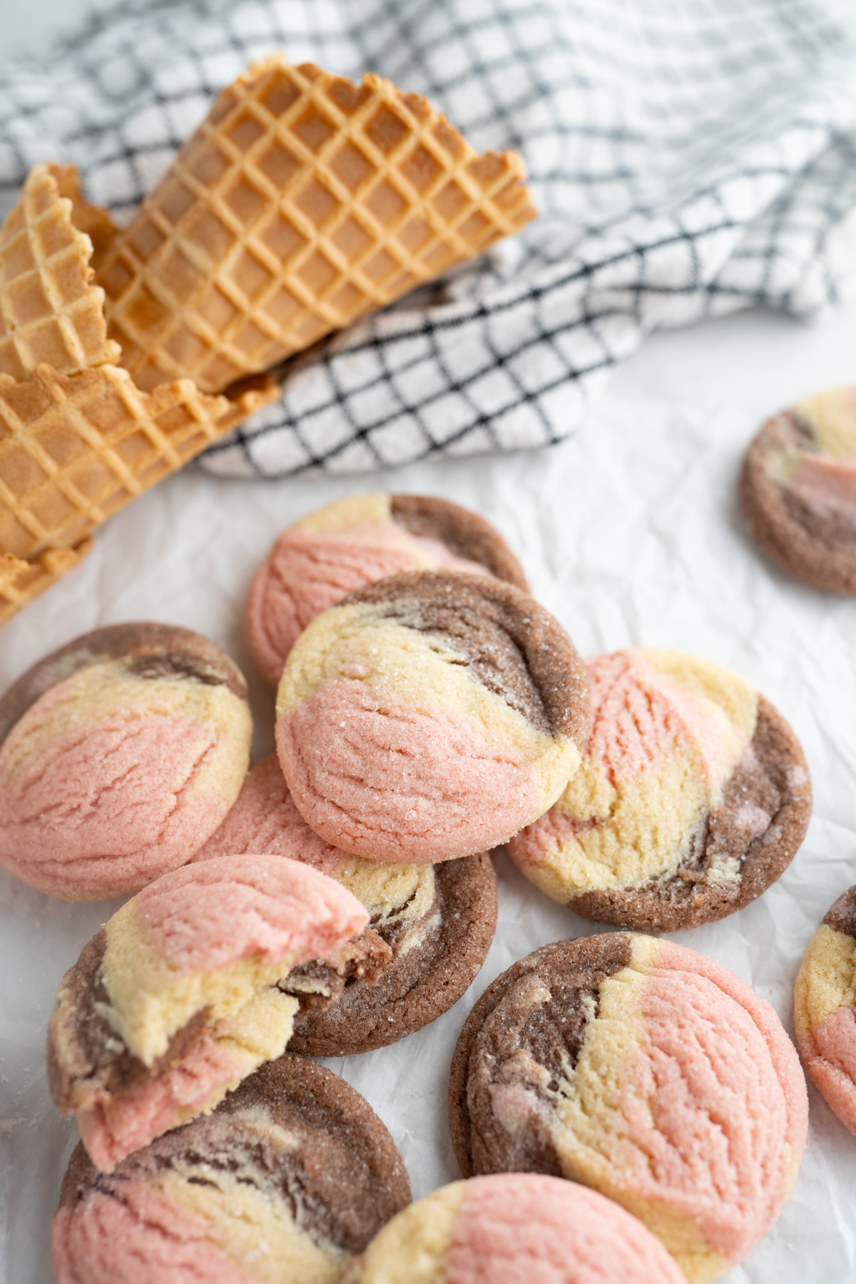 Cookies inspired by neapolitan ice cream. 