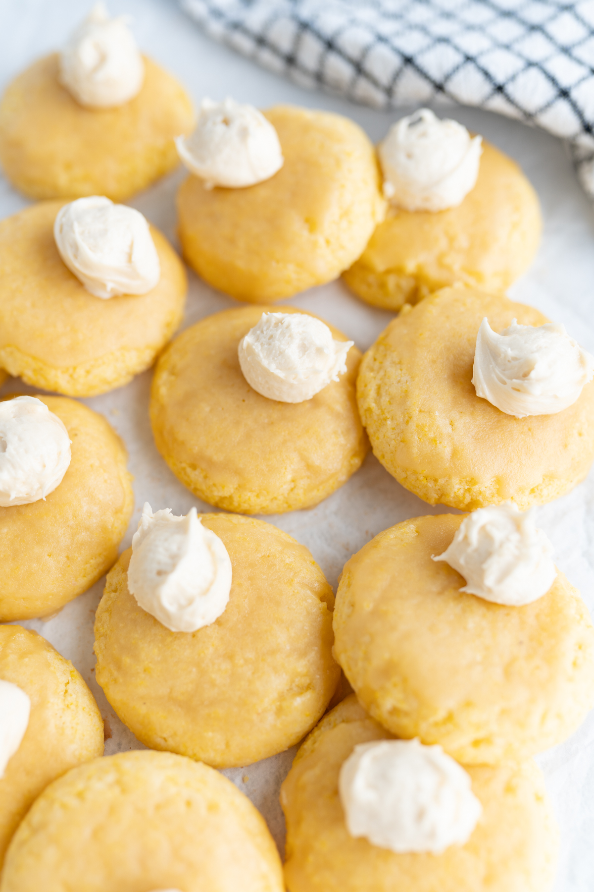 Aerial view of a pile of cornbread cookies (like Crumbl's!)