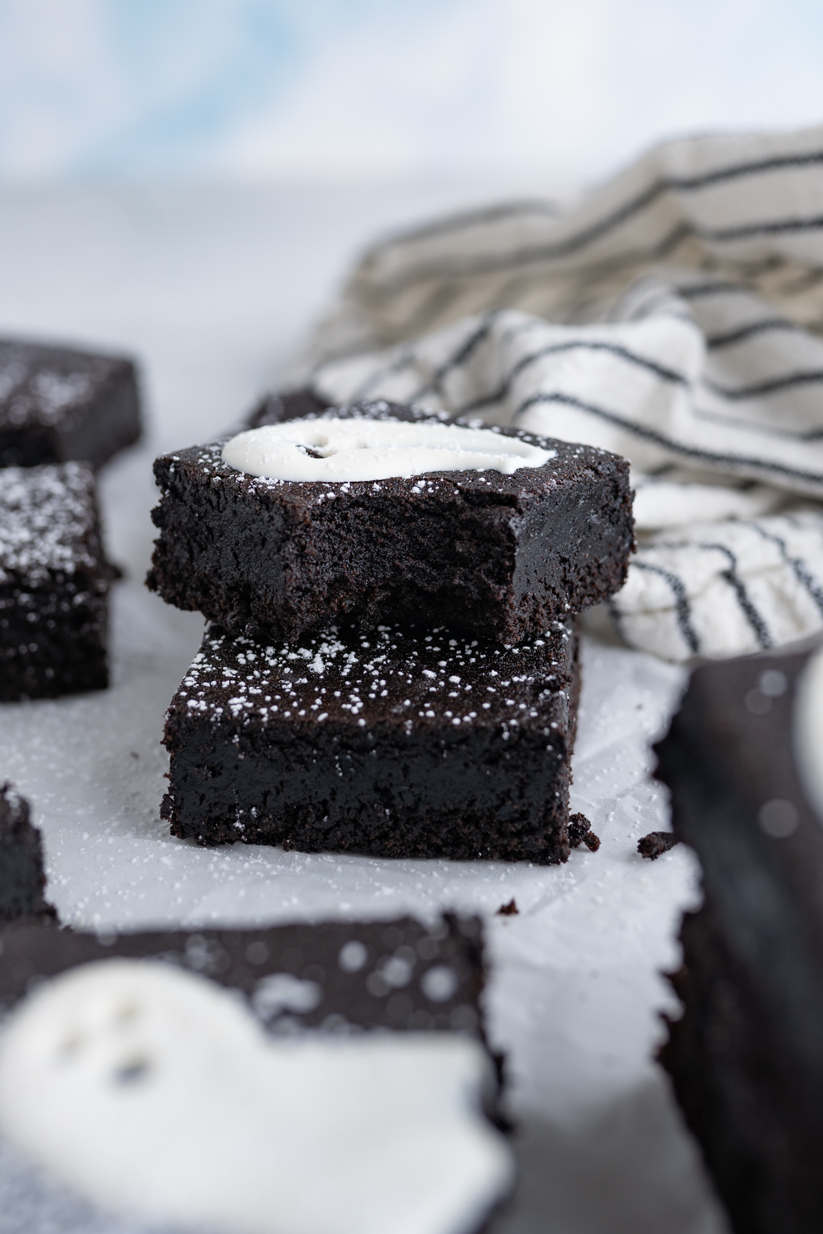 side view of a stack of halloween brownies 