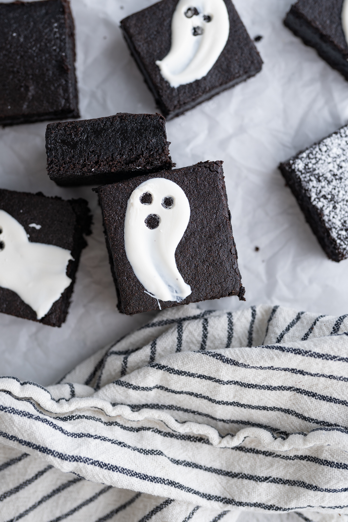 black cocoa brownies decorated for halloween 