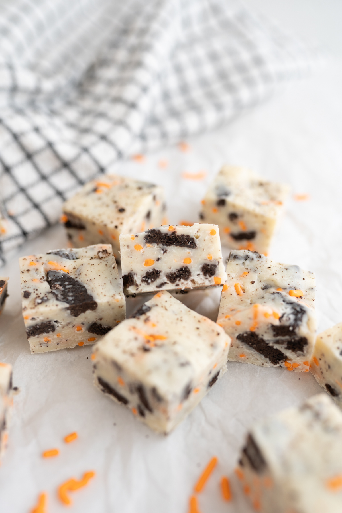 Close up of a cookies and cream fudge. 
